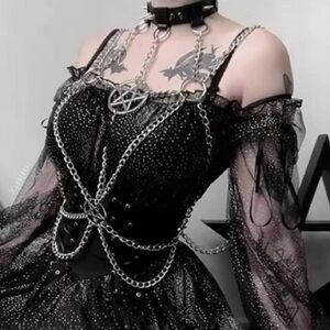 Spike collar pentagram chain body harness